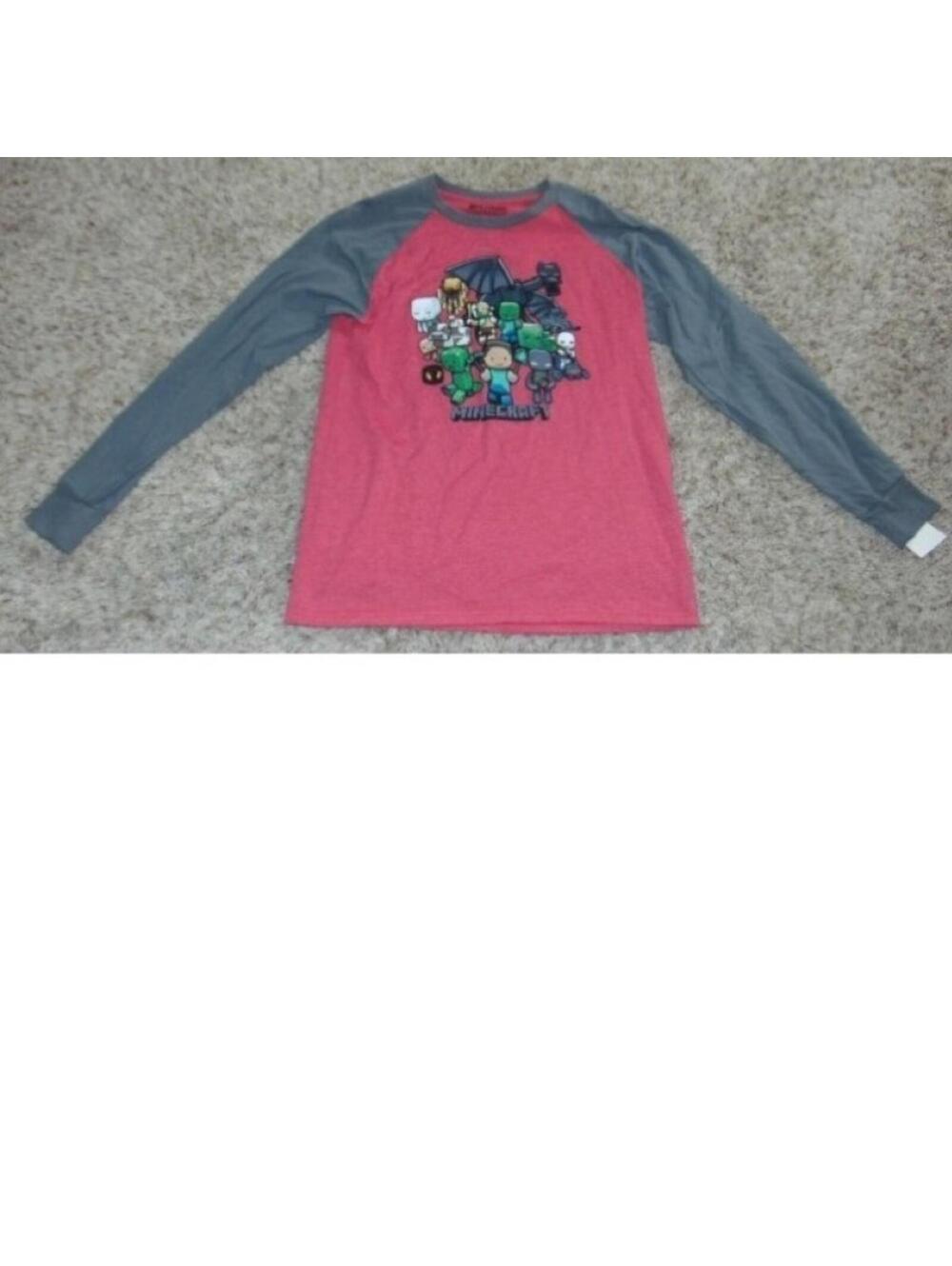 Minecraft Shirt Boys XL Red Gray Mojang Long Sleeve Crew Tee Tagless